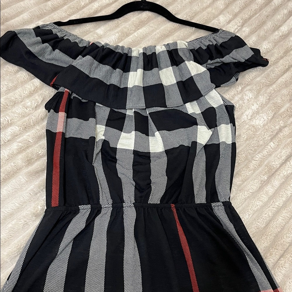 Off-Shoulder Plaid High Low Dress